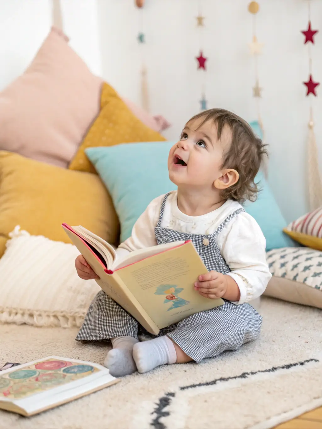 A child reading a book from a Read and Paint Art Kit with a look of understanding and enjoyment, highlighting the connection between reading and artistic interpretation.